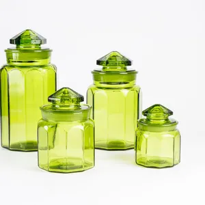 L.E. Smith Green Glass Storage Containers