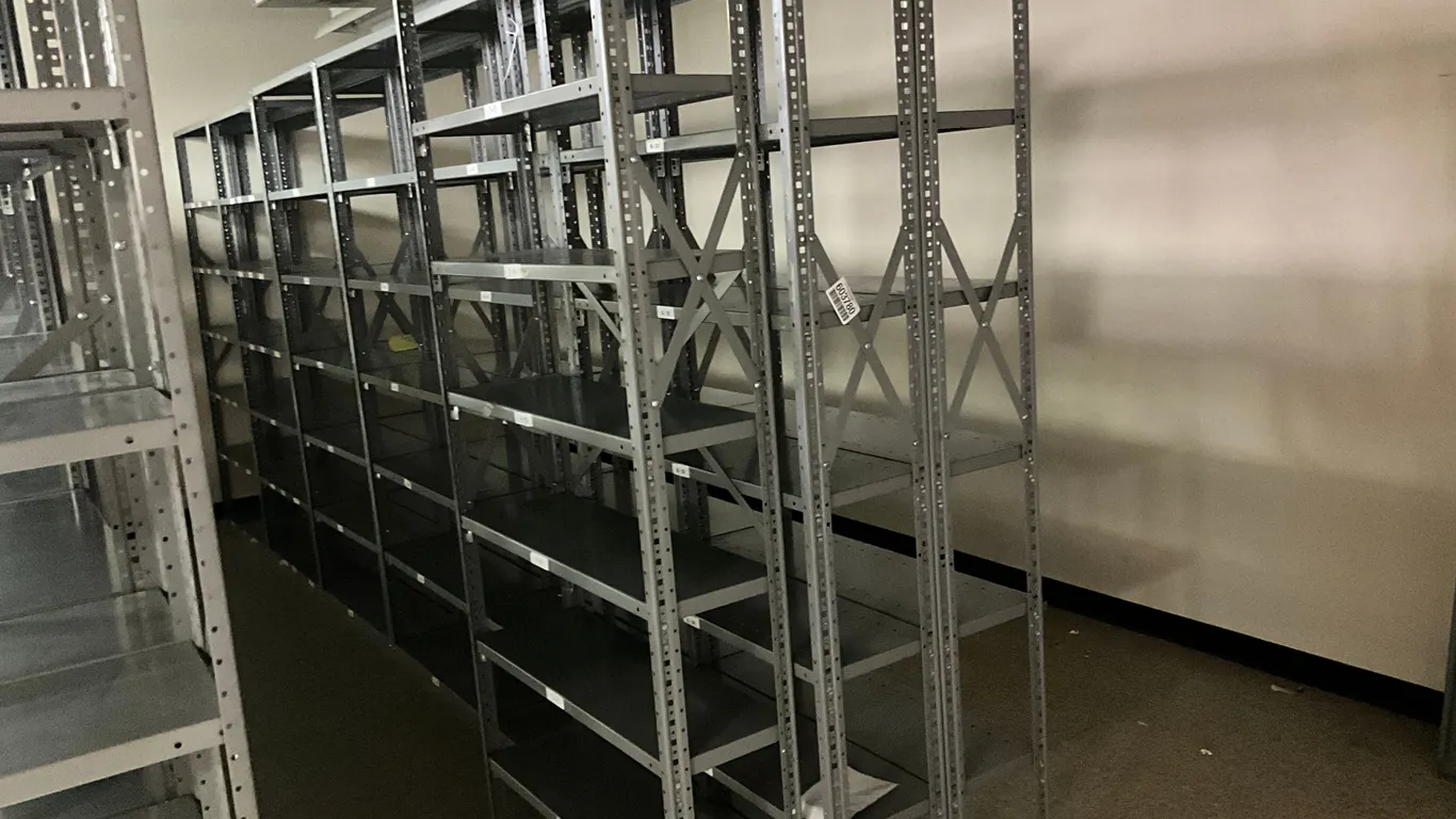 QTY OF (13) METAL SHELVING