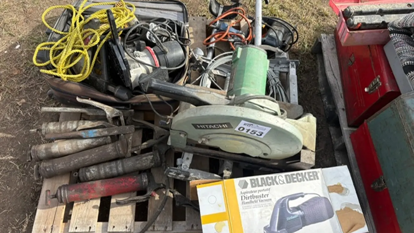 Hitachi Cutoff Saw, Black& Decker Dirtbuster, Grease Guns, Sears Craftsman Router