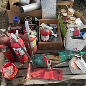 Collection of Classic Car parts, Painting Supplies and Fire Extinguishers