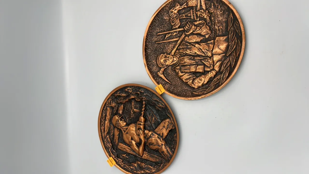 (2) Copper Coal Mining Wall Plaques