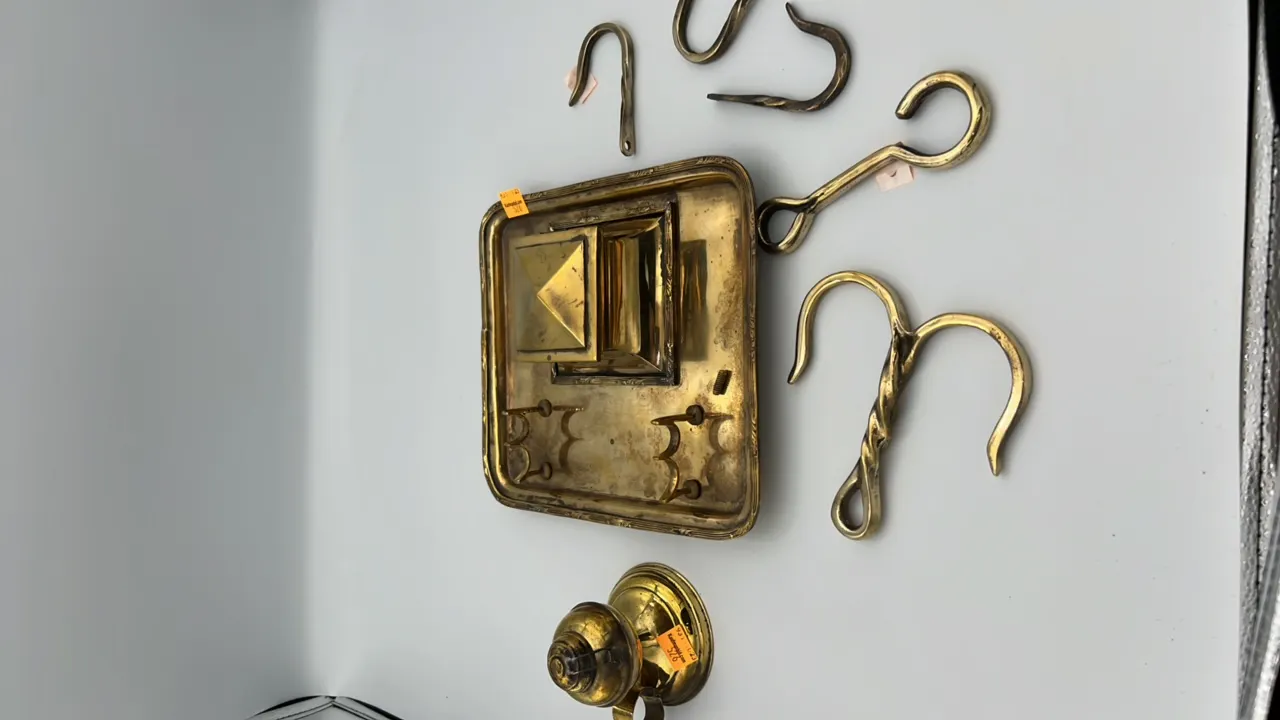 Brass Desk Inkstand, Brass Hooks, Brass Oil Lamp