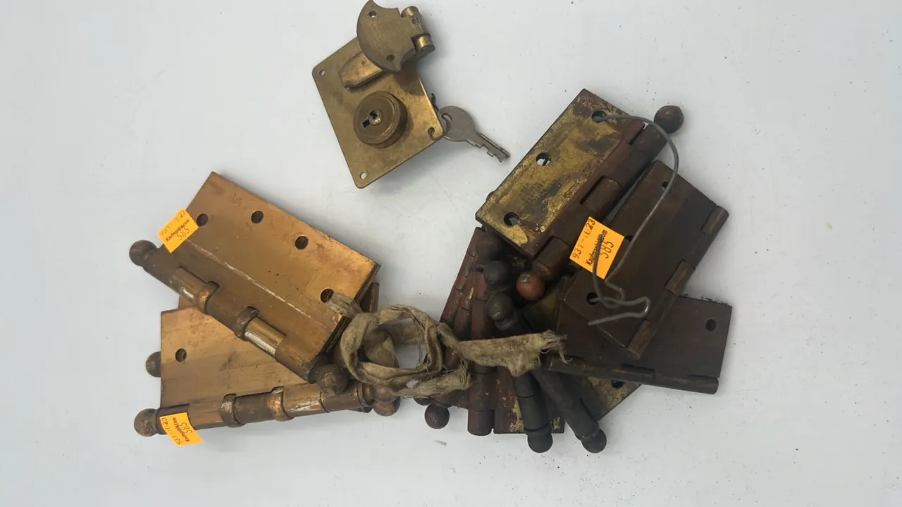 Assortment of Brass Hinges, Door Lock