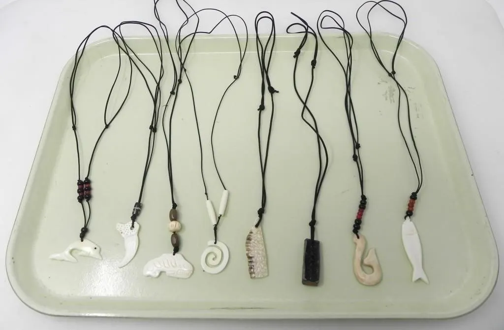 X8 CARVED NATURAL MATERIAL CORDED NECKLACES