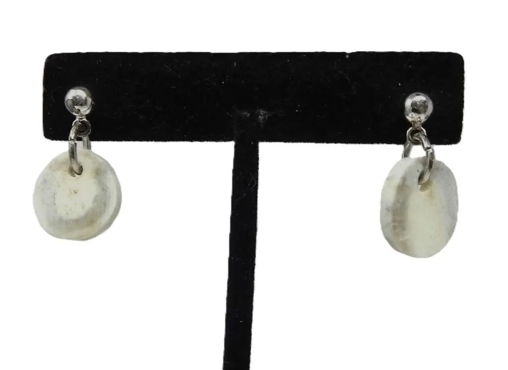 NATURAL MATERIAL SILVERTONE DROP EARRINGS