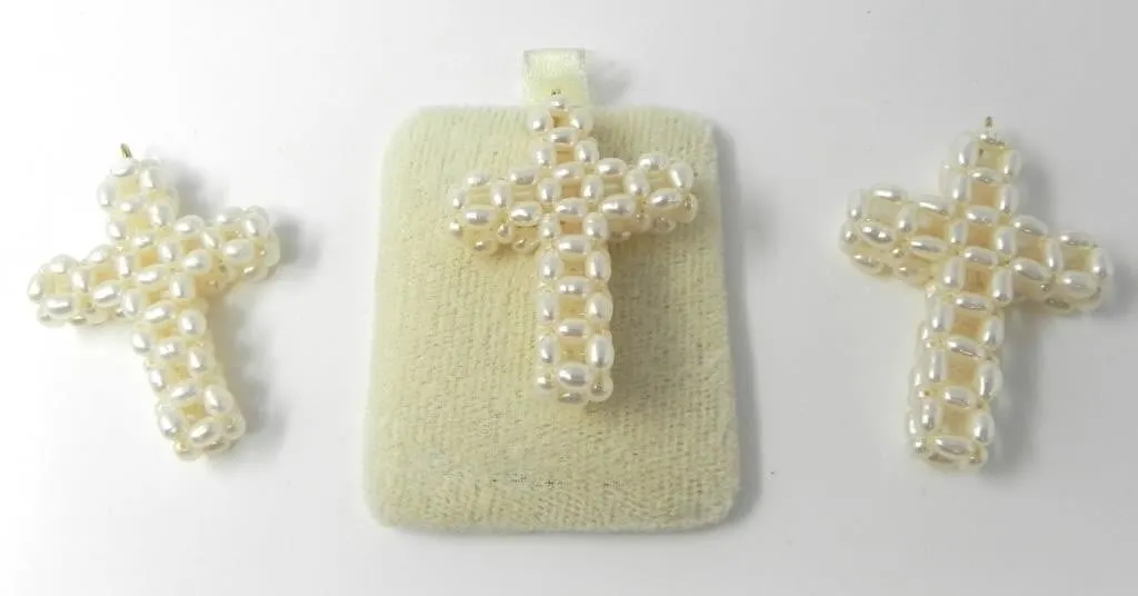 X3 FRESHWATER SEED PEARL BEADED CROSS PENDANTS
