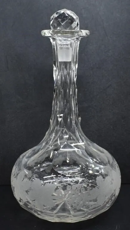 ETCHED FLORAL CRYSTAL DECANTER