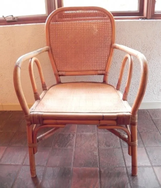 CANE AND RATTAN ARMCHAIR W/CANE BACK AND SEAT