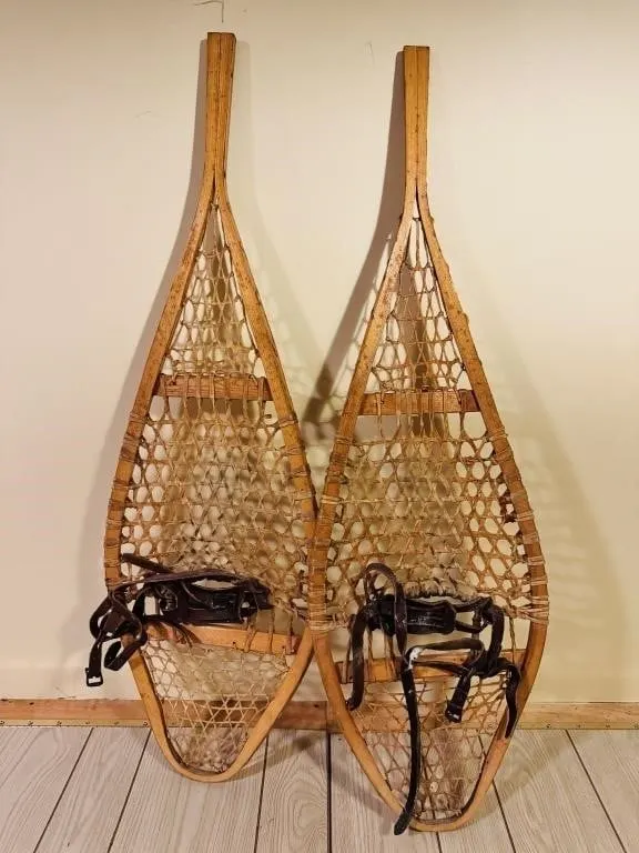 TRADITIONAL WOODEN SNOWSHOES RAWHIDE WEBBING