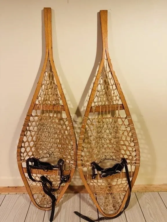 TRADITIONAL WOODEN SNOWSHOES RAWHIDE WEBBING