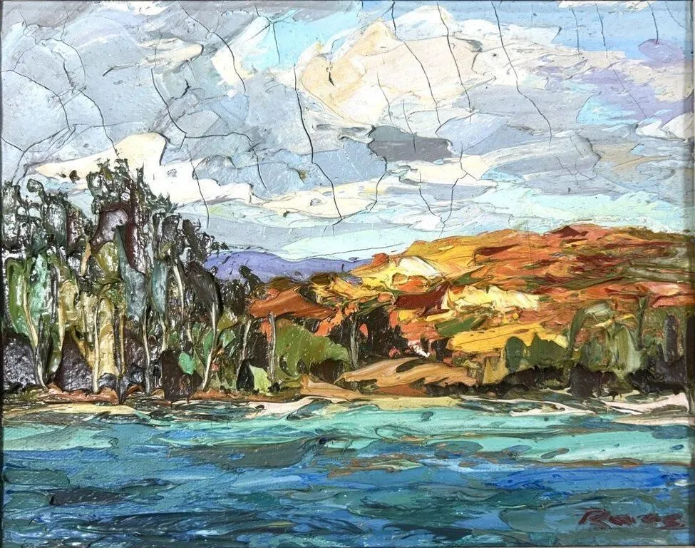 SIGNED EXPRESSIONIST LAKE LANDSCAPE OIL