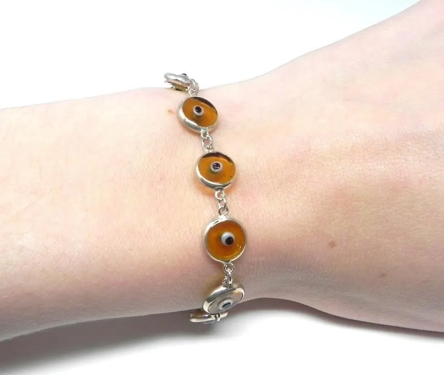 925 SILVER & GLASS EVIL EYE BRACELET 5.33g