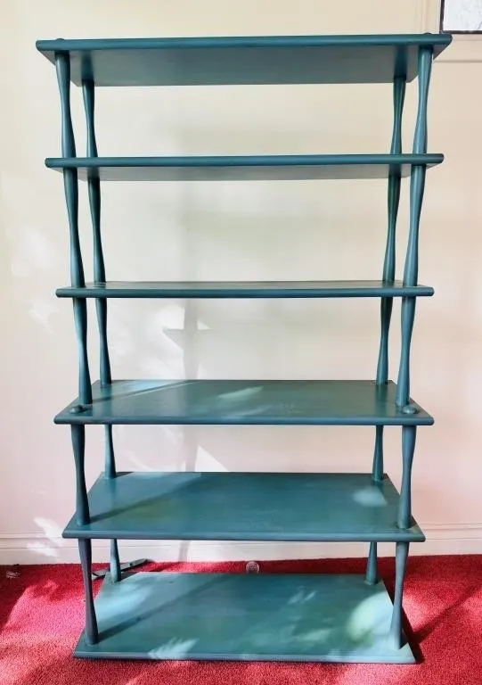 PAINTED WOODEN BOBBIN HOURGLASS SPINDLE BOOKCASE