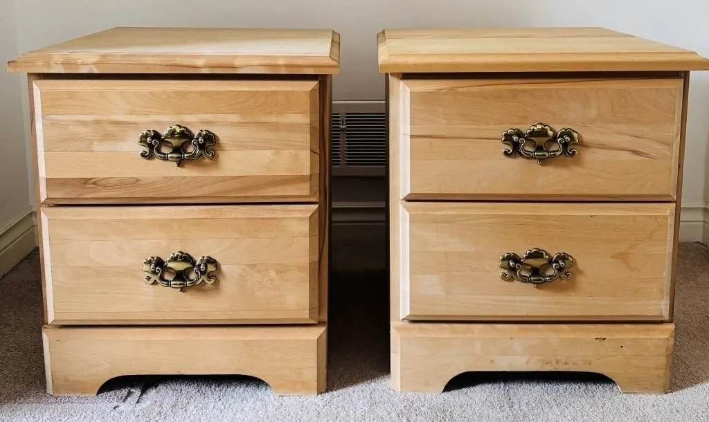 PAIR 2 DRAWER WOODEN NIGHTSTANDS