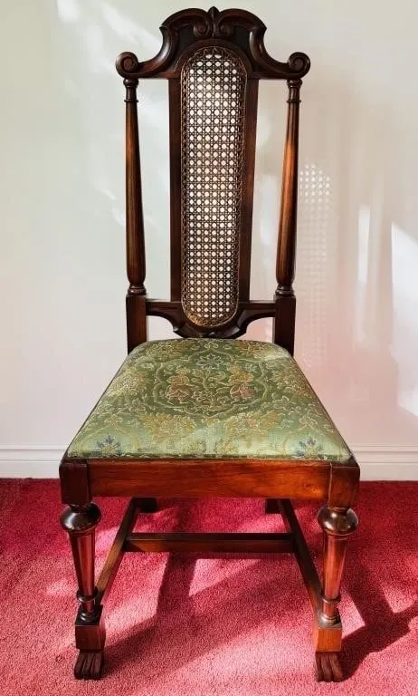 JACOBEAN REVIVAL STYLE HIGH BACK SIDE CHAIR, CANED
