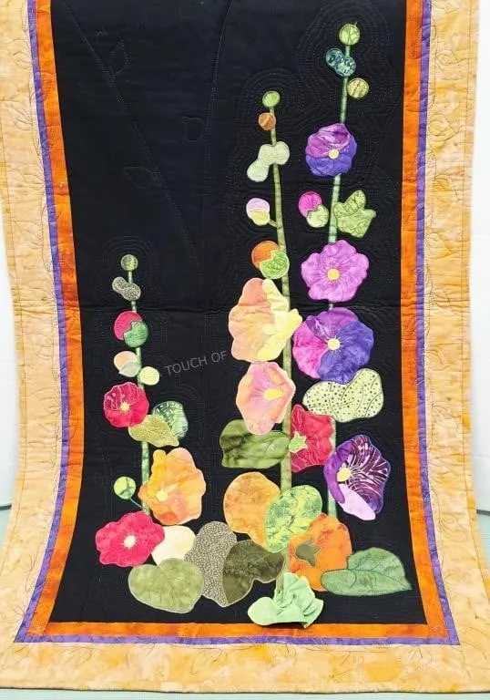 "Hollyhocks at Midnight" Quilted Wall Hanging