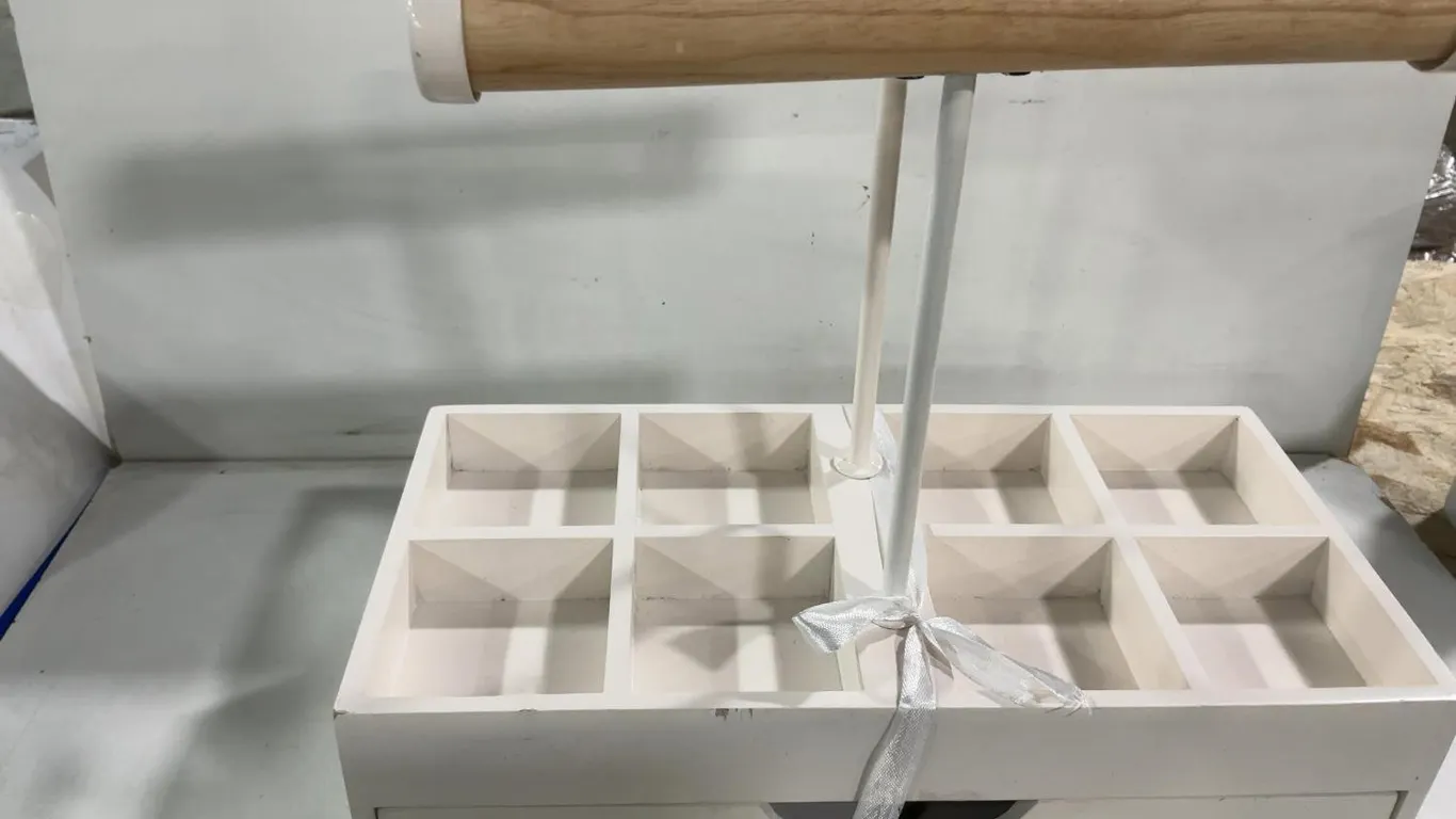 White Wooden Jewelry Organizer With T-Bar Stand