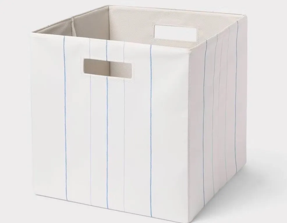 IKEA Drona Storage Box White Blue Stripes