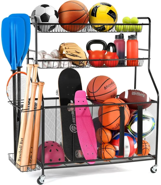 Home It Rolling Sports Equipment Organizer Large
