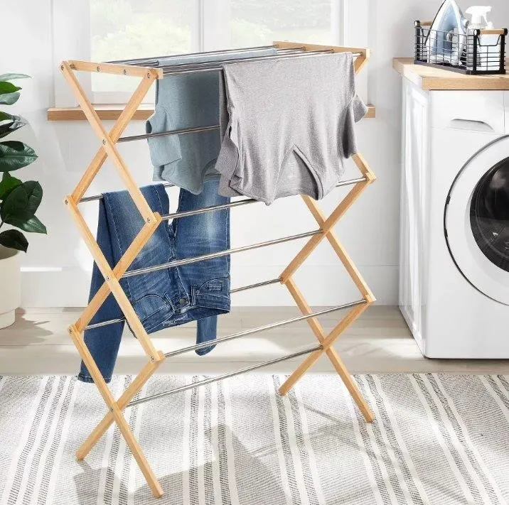 Rubber Wood and Stainless Steel Drying Rack