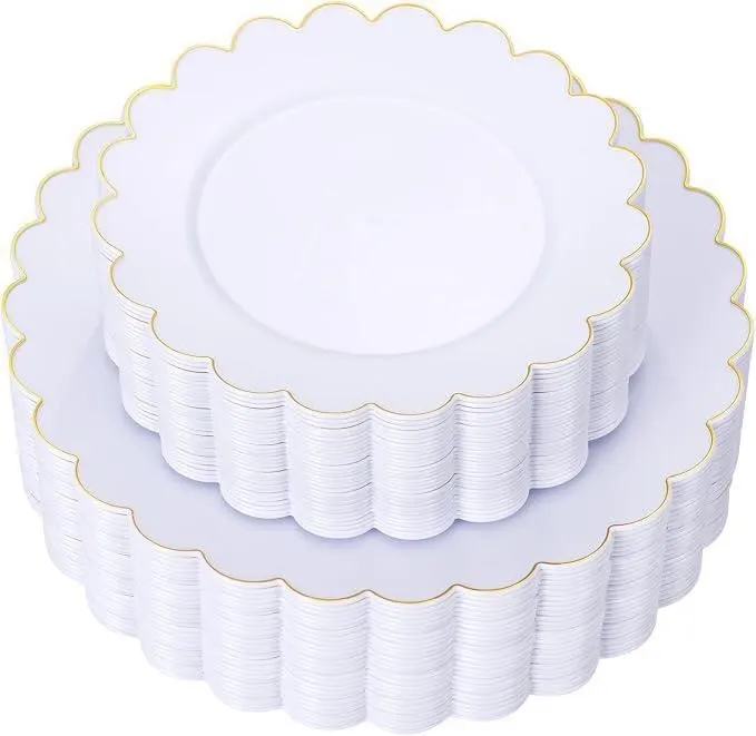 White Gold Scalloped Plastic Plates 60ct