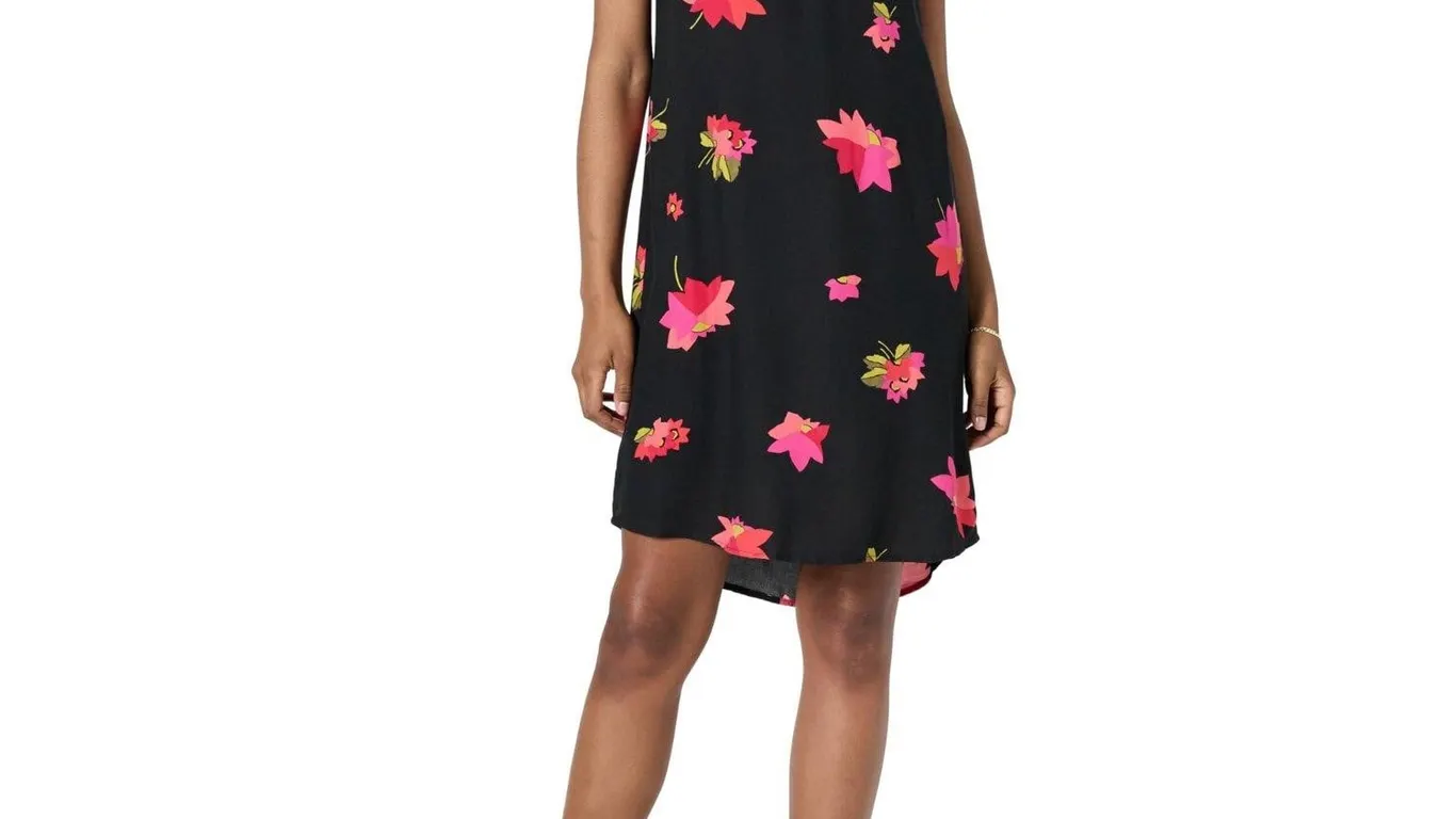 Amazon Essentials V-Neck Shift Dress Black Pink L