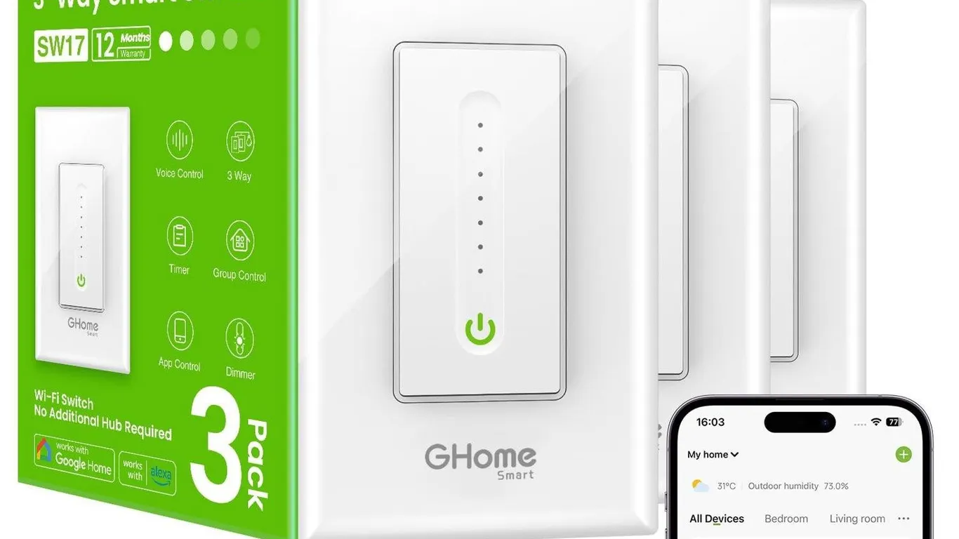 GHome Smart SW17 3-Way Dimmer Switch 3pk