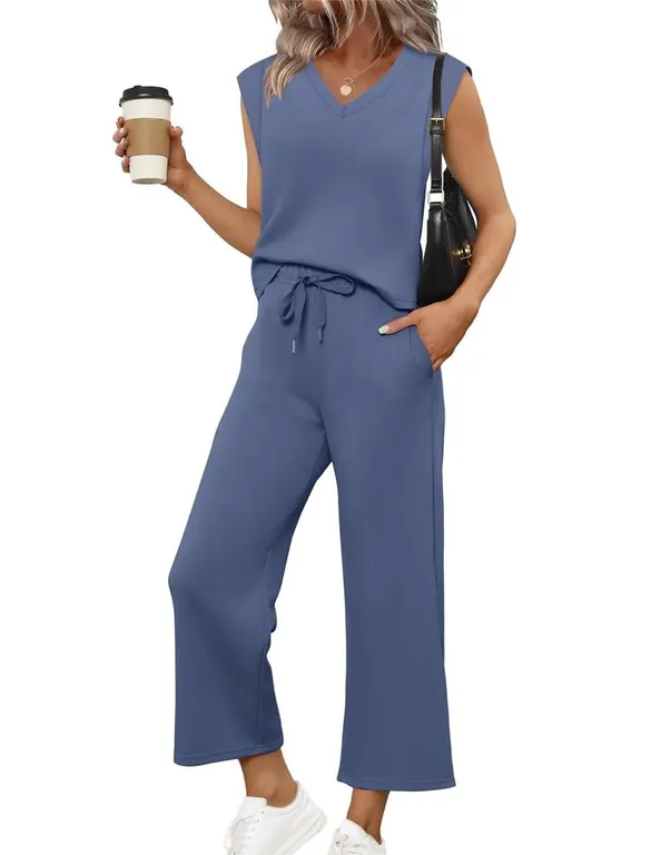 Sampeel Two Piece Pant Set Women Blue Size S