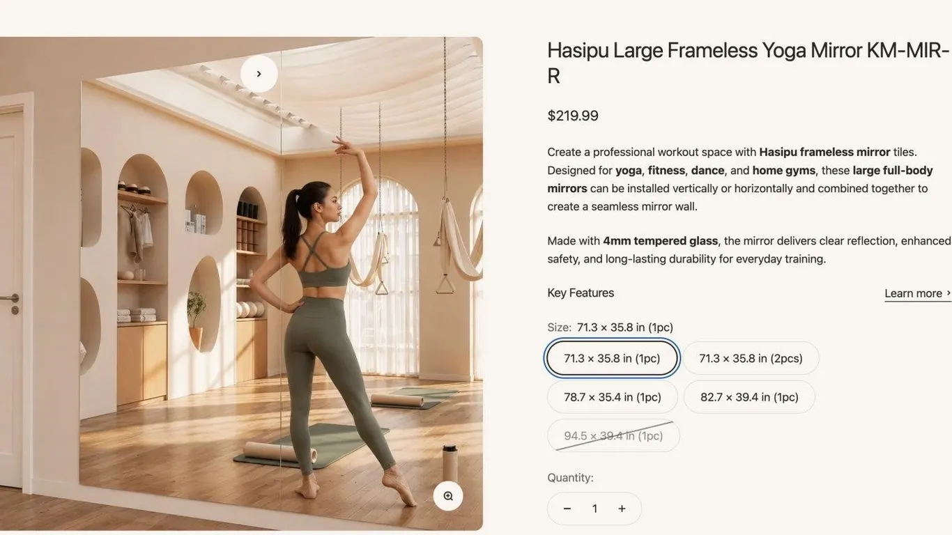 Hasipu KM-MIR-R Frameless Yoga Mirror 72x36