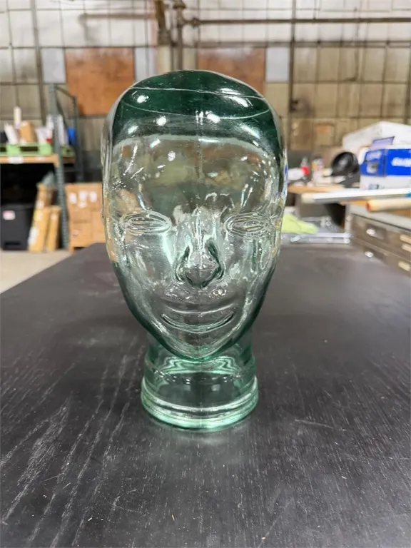 Vintage Glass Mannequin Head Display 11 Inch Green