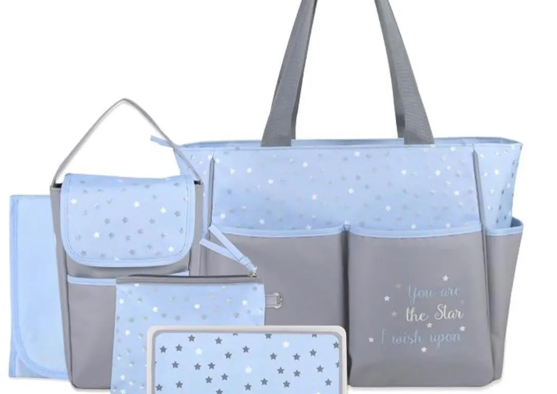 Baby Essentials Diaper Bag Tote Set Grey Blue