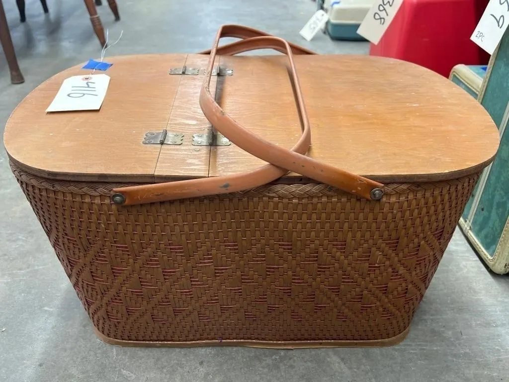 Vintage Picnic Basket w/Contents
