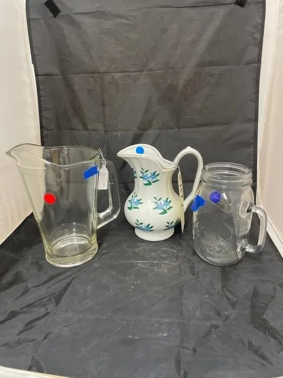 3 Pcs - Glass Pitcher - Handled Jar - Porcelain