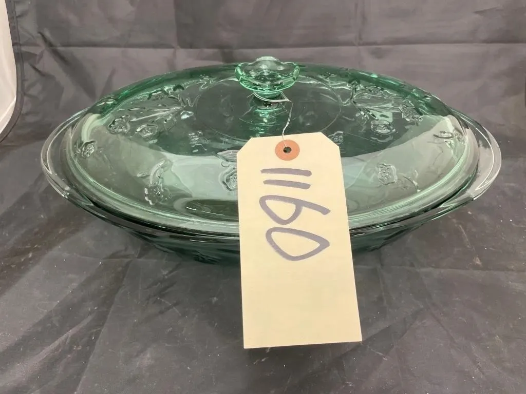 Green Glass Lidded Dish