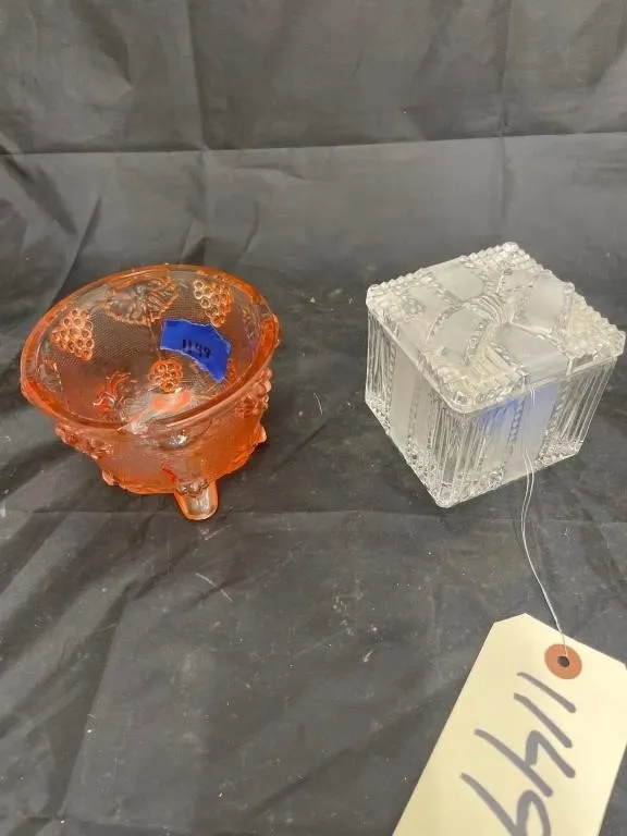2 Pcs - Glass Gift Box & Pink Glass Footed Dish