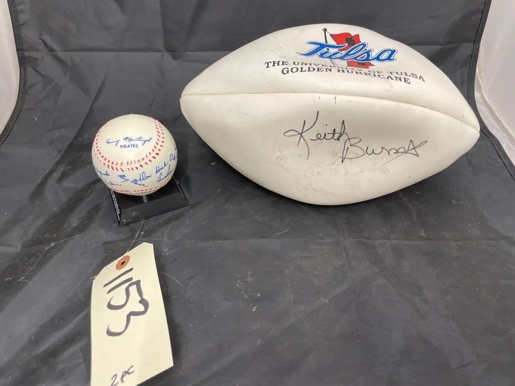 2 Pcs - Plastic Signed Baseball & TU Football