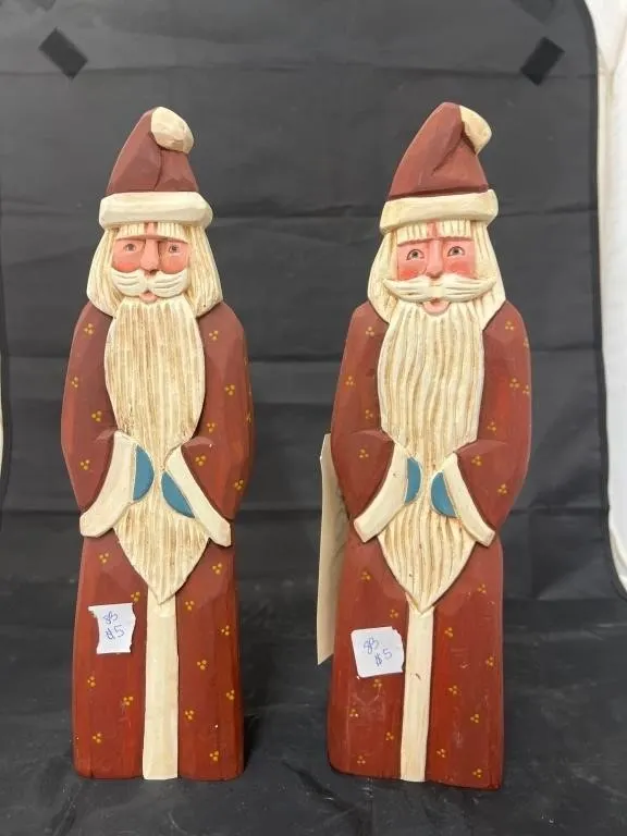2 Pcs - Wooden Santa Figures