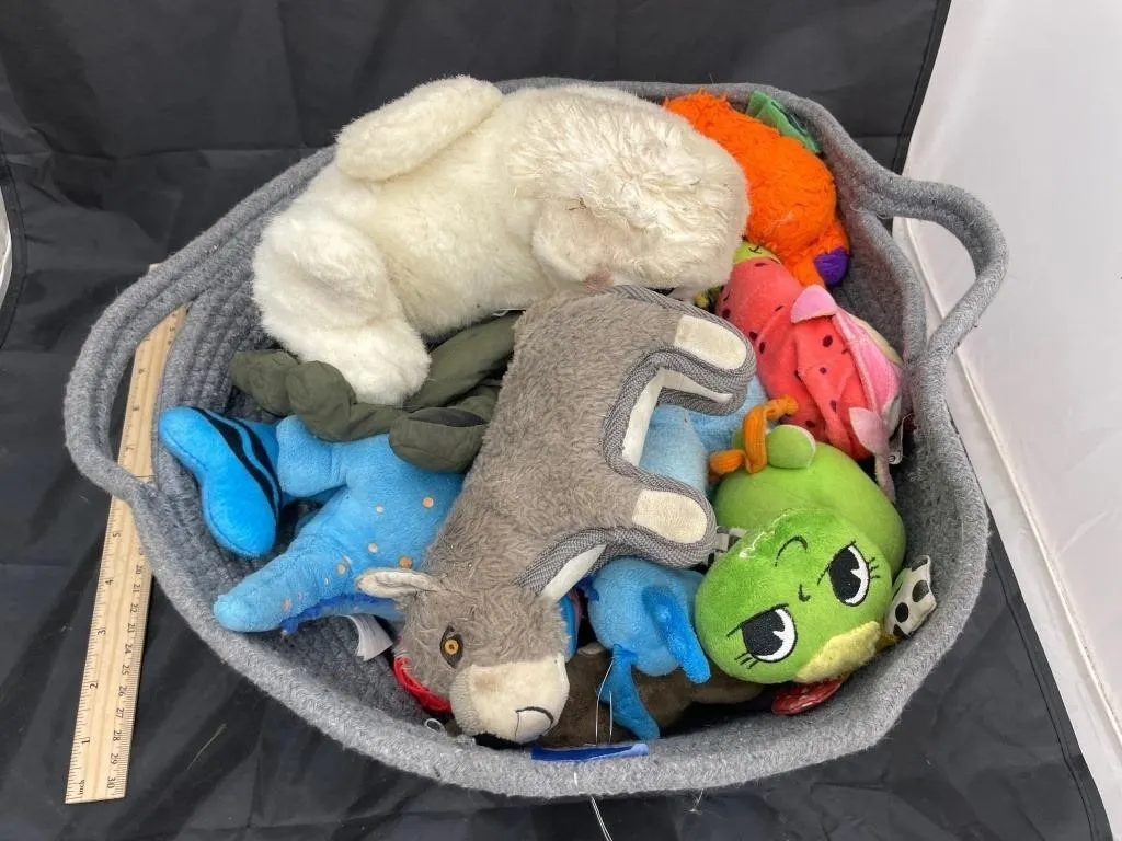 Plush Animals & Braided Basket