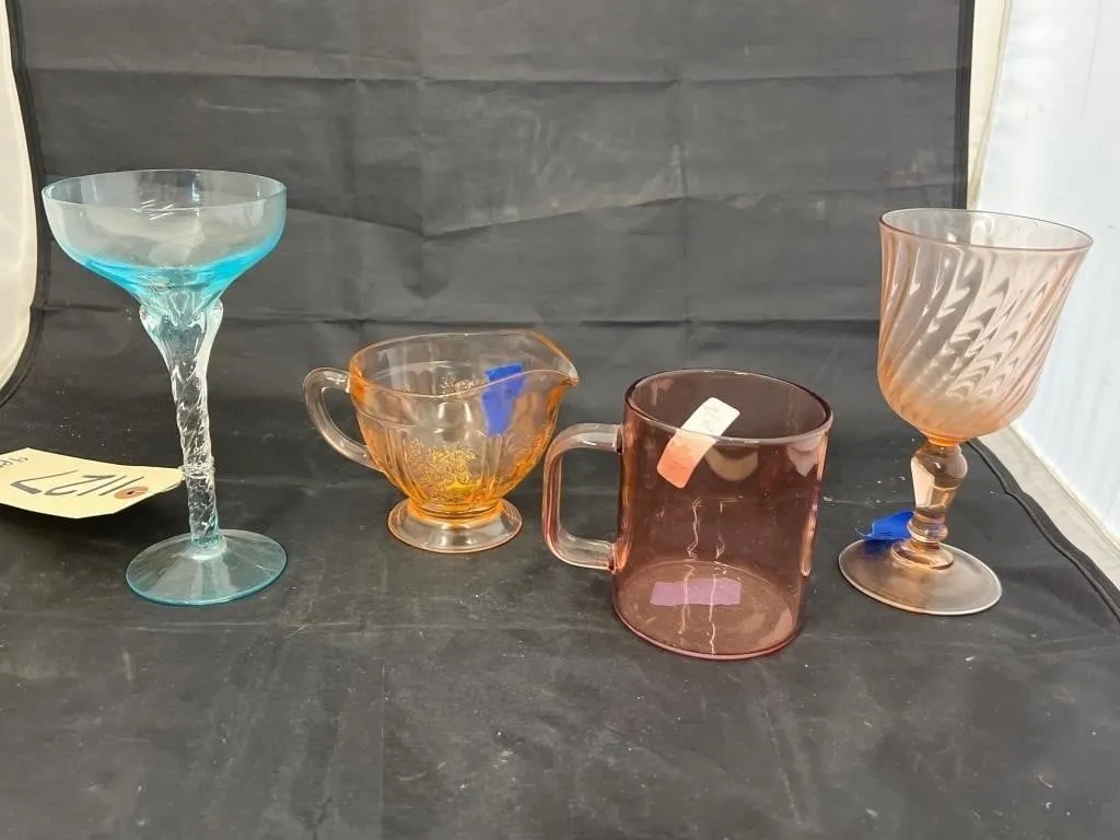 4 Pcs - Pink Glass Mug - Creamer - Asst'd