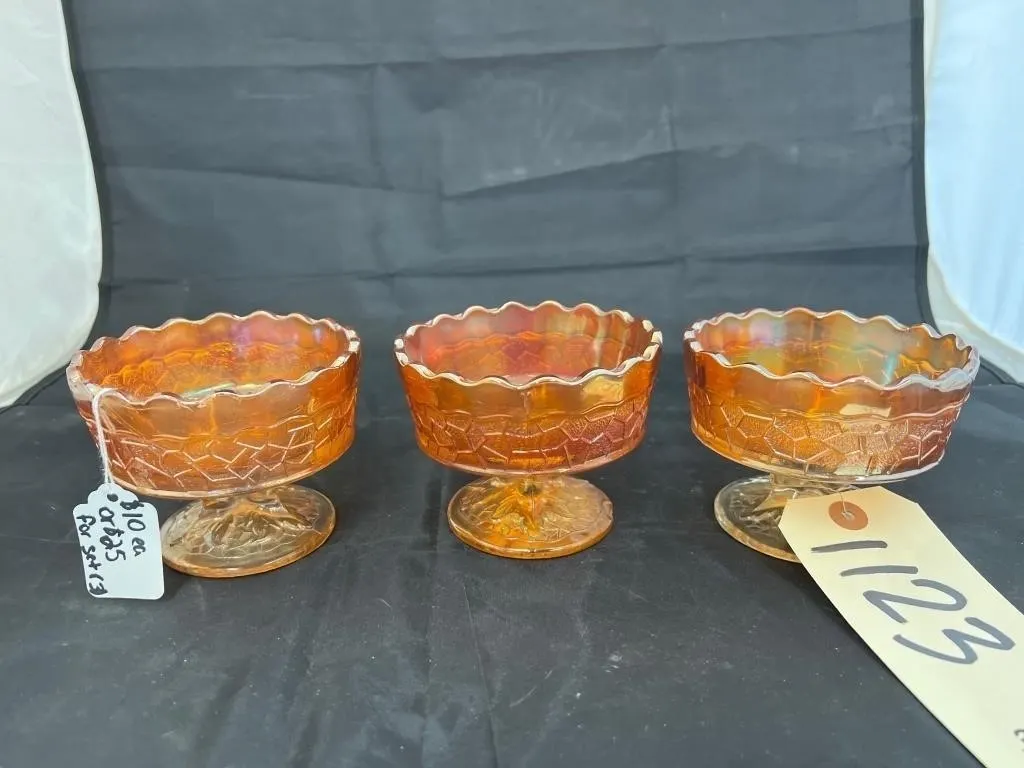 3 Pcs - Marigold Carnival Glass Sherbets