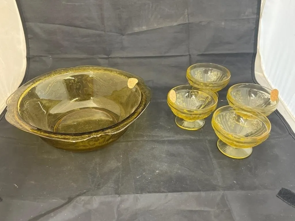 5 Pcs - Federal Yellow Sherbets & Bowl