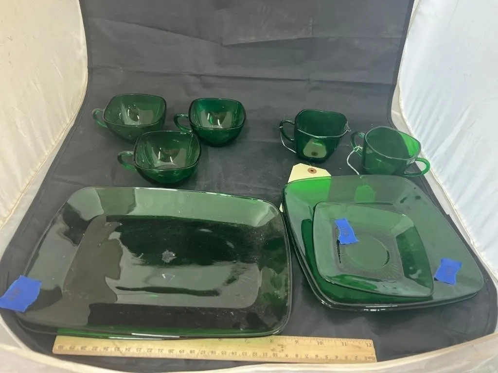 Fireking Emerald Green Platters - Plates - Cups -