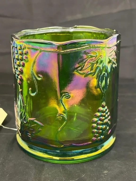 Green Carnival Glass Canister - no lid