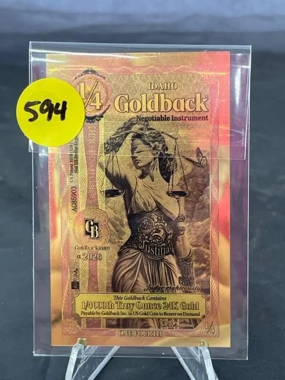 1/4 Idaho Goldback 1/4000 Troy Oz. 24k Gold