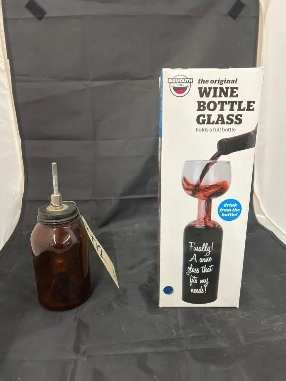 2 Pcs - Wine Bottle Glass & Rubber Cement Jar