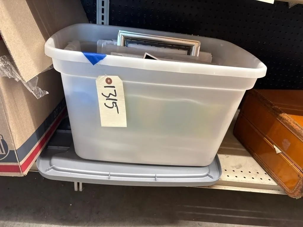 Assorted Picture Frames in Plastic Bin