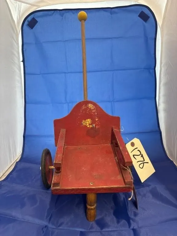 Vintage Wooden Doll Stroller - Missing Pc on