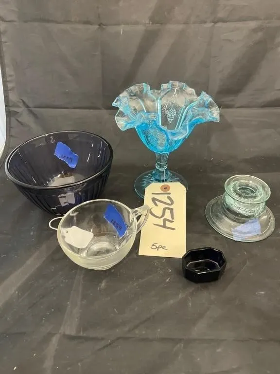 5 Pcs - Cobalt Salt Cellar - Compote - Candle Stic