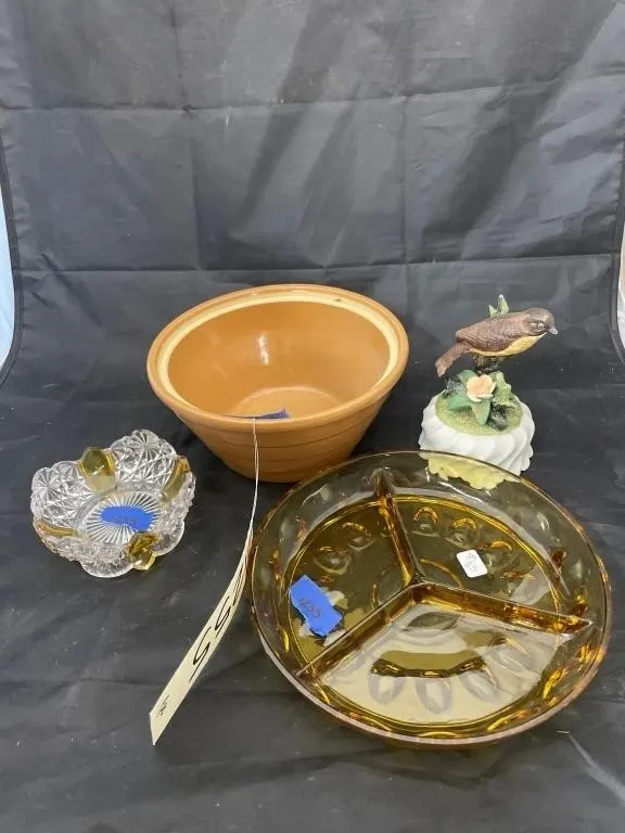 4 Pcs - Pottery Bowl - Amber Divided Plate - Cut G