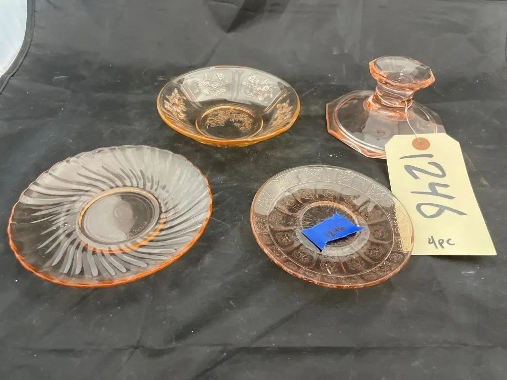 4 Pcs - Pink Glass Saucers - Bowl - Candle Stick